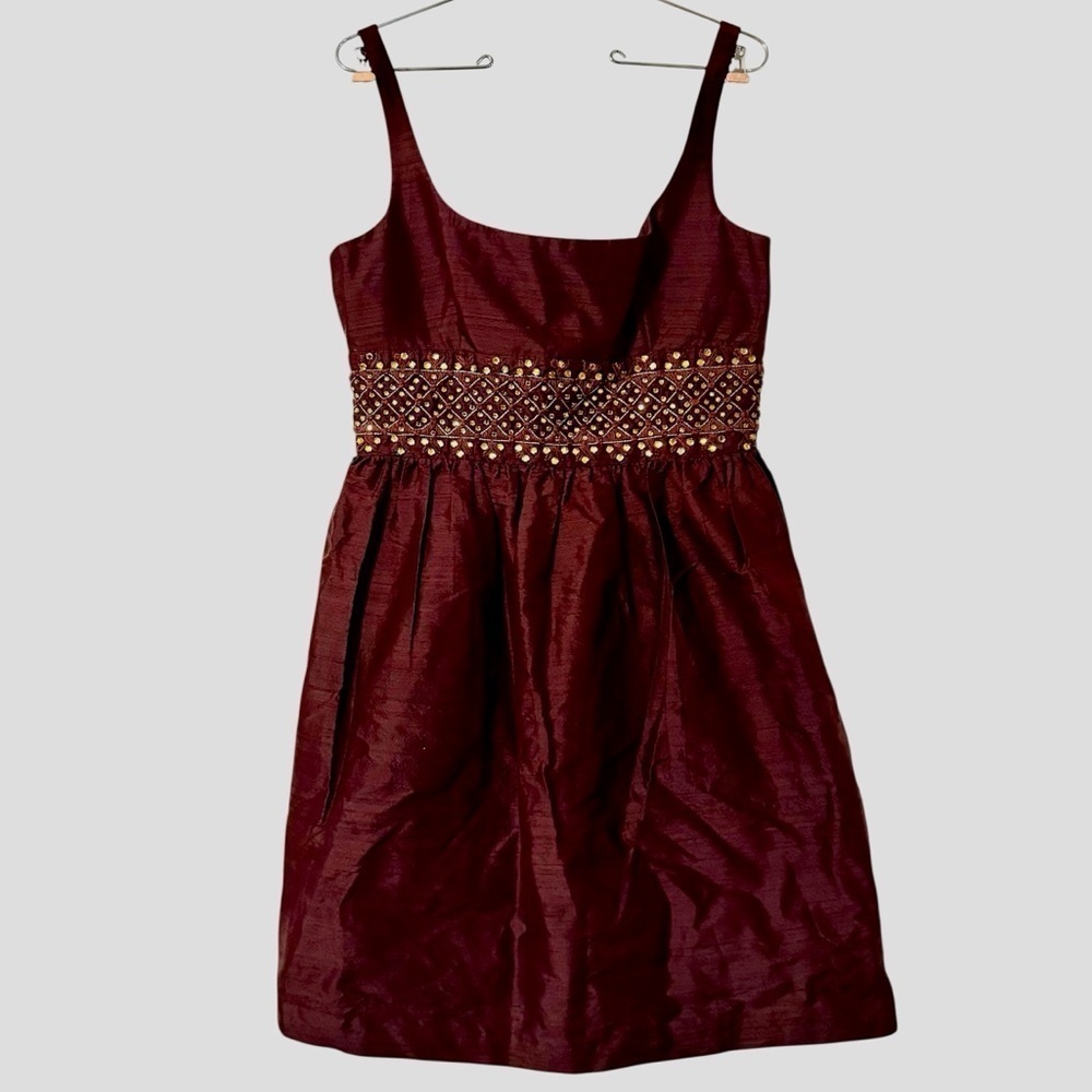 Milly of New York Fit & Flare Dress in Brown Raw Silk Feel Y2K Cocktail Chic